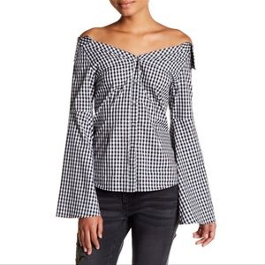 Romeo & Juliet Couture Off-the-Shoulder Spread Collar Blouse with Bell Sleeves